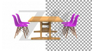 فایل لایه باز چهار صندلی نوردیک بنفش و میز چوبی