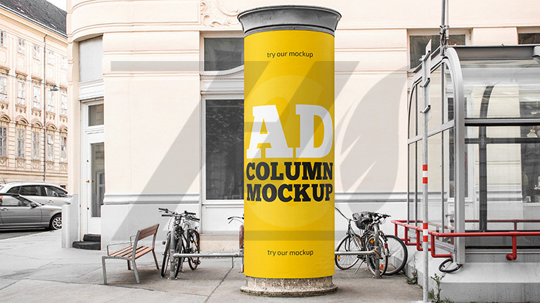 موکاپ ستون تبلیغاتی زرد رنگ