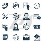 مجموعه آیکون نمادهای مرکز تماس دیجیتال و پشتیبانی مشتری