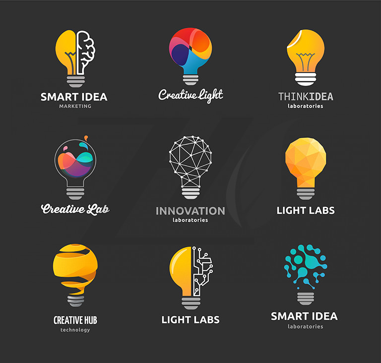 آیکون نمادهای فناوری خلاق ایده لامپ