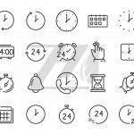 مجموعه آیکون های خطی مشکی زمان تقویم ساعت و یادآوری
