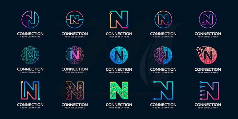 مجموعه لوگو با حرف n طرح فناوری دیجیتال مدرن