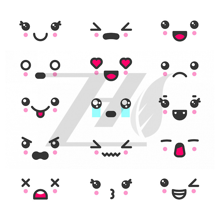 وکتور شکلک‌های چهره‌های ناز kawaii نماد مجموعه شخصیت‌ها شکلک‌های کارتونی