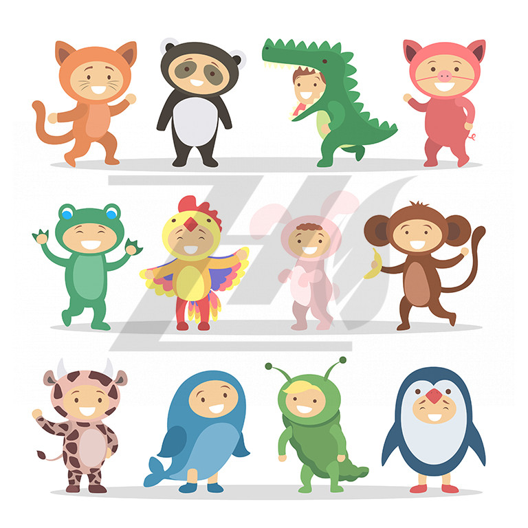 مجموعه کارتونی لباس کودکان طرح حیوانات
