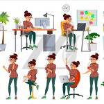 شخصیت کارتونی زن کارمند و تجهیزات شرکت