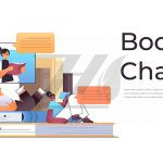 وکتور دانش‌آموزان نژاد مخلوط در حال خواندن کتاب‌ و چت با معلم