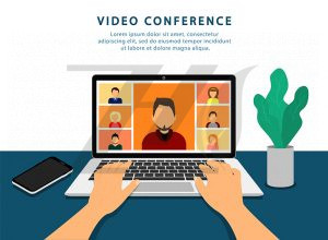وکتور ویدئو کنفرانس لپ تاپ جلسه آنلاین قرنطینه