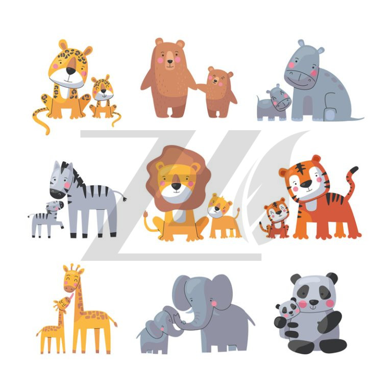 مجموعه 9 عددی وکتور حیوانات مختلف سبک کارتونی
