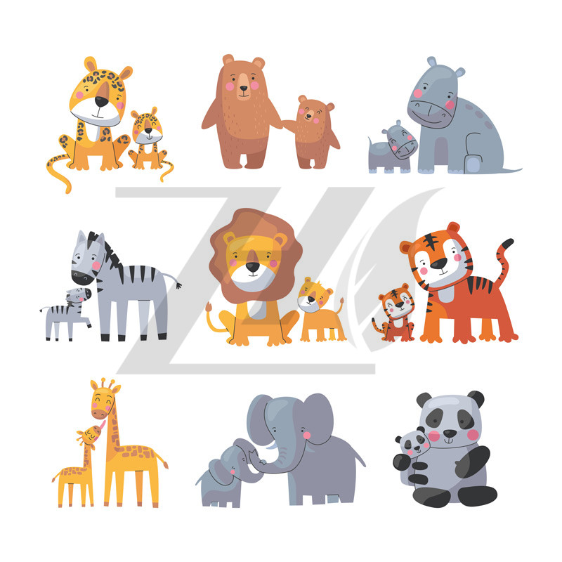 مجموعه 9 عددی وکتور حیوانات مختلف به سبک کارتونی