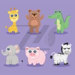 مجموعه 6 عددی وکتور حیوانات مختلف سبک کارتونی