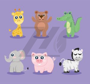 مجموعه 6 عددی وکتور حیوانات مختلف سبک کارتونی