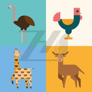 مجموعه 4 عددی حیوانات مختلف با پس زمینه های جدا شده مختلف