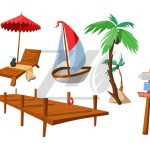 مجموعه وکتور اسکله چوبی مفهوم تعطیلات تابستانی