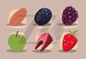 وکتور مجموعه 6 عددی میوه جات مختلف با پس زمینه رنگ روشن