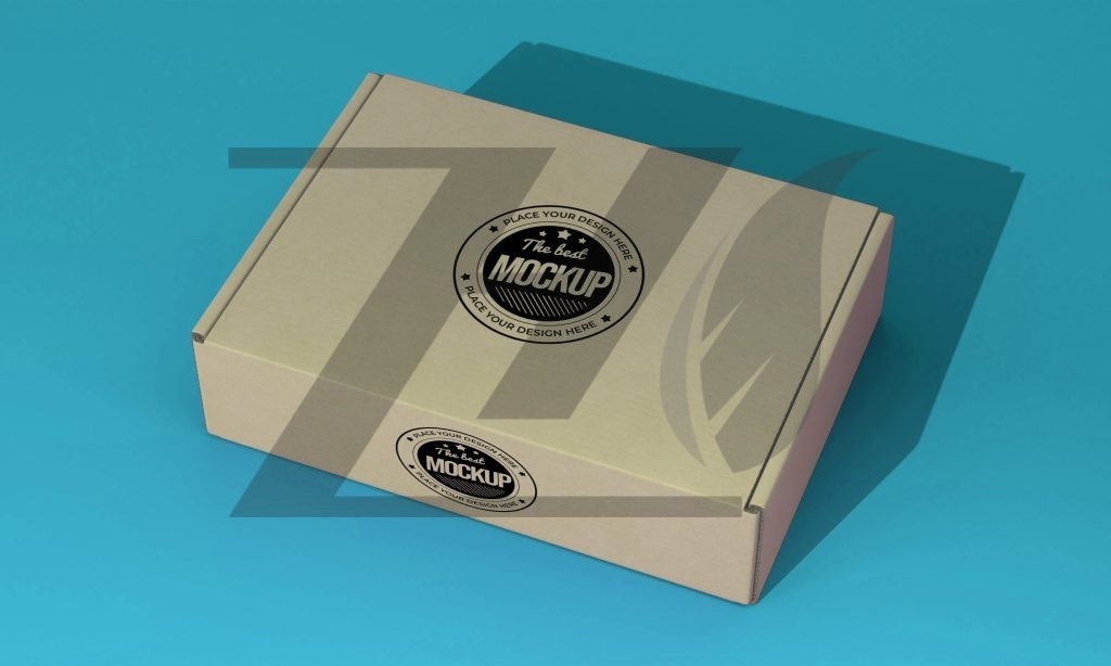 موکاپ جعبه بسته بندی مقوایی با پس زمینه بنفش