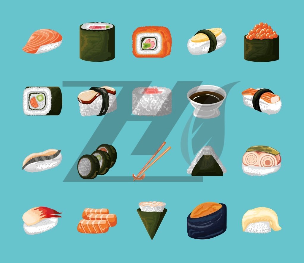 وکتور ست غذاهای سوشی ژاپنی