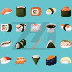 وکتور ست غذاهای سوشی ژاپنی