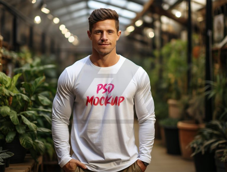 فایل لایه باز موکاپ تی شرت آستین بلند سفید مردانه