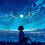 پس زمینه لپتاپ منظره انیمه ای زیر آسمان شب