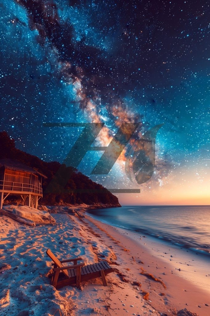 پس زمینه موبایل منظره ساحل و آسمان پر ستاره