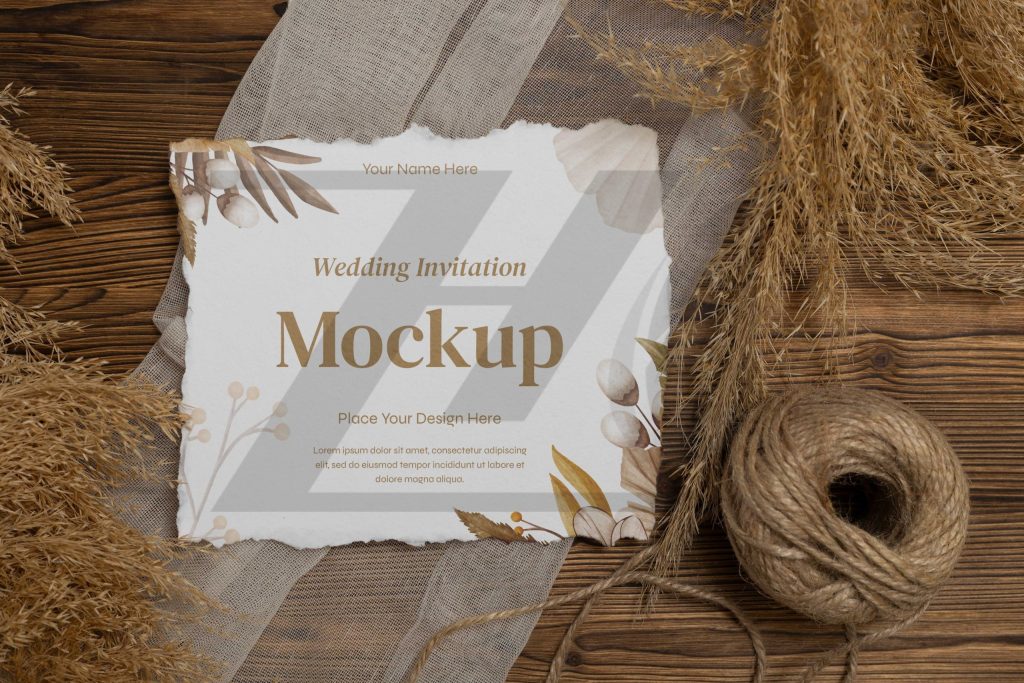 فایل لایه باز موکاپ کارت دعوت عروسی رنگ روشن