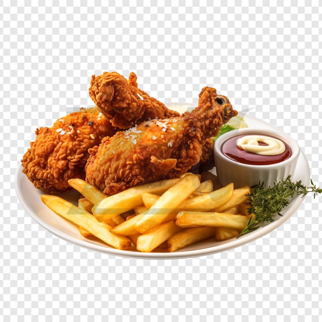 فایل لایه باز بشقاب مرغ سوخاری و سیب زمینی سرخ کرده