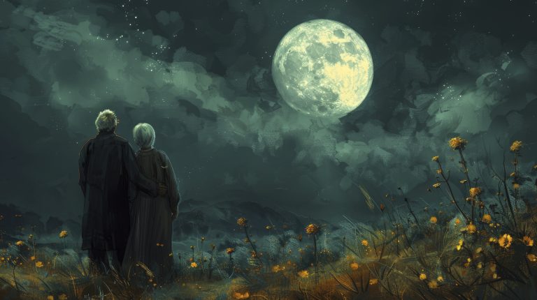 والپیپر منظره زوج پیری که به ماه نگاه می کنند