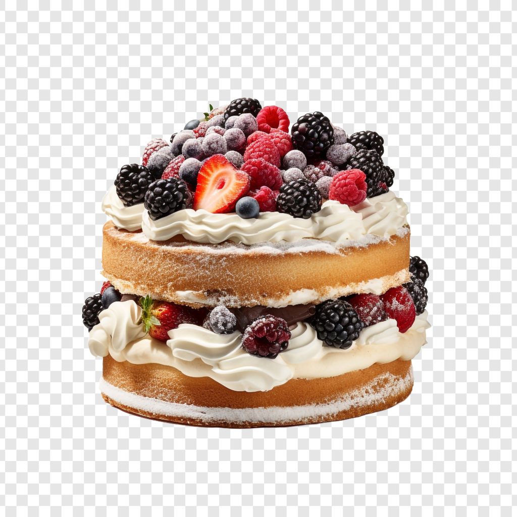 فایل لایه باز کیک وانیلی خوشمزه تزیین شده با انواع توت