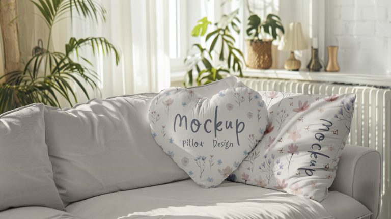 فایل لایه باز موکاپ بالش و کوسن روی مبل