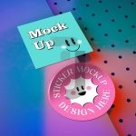 فایل لایه باز موکاپ استیکر مربع و دایره