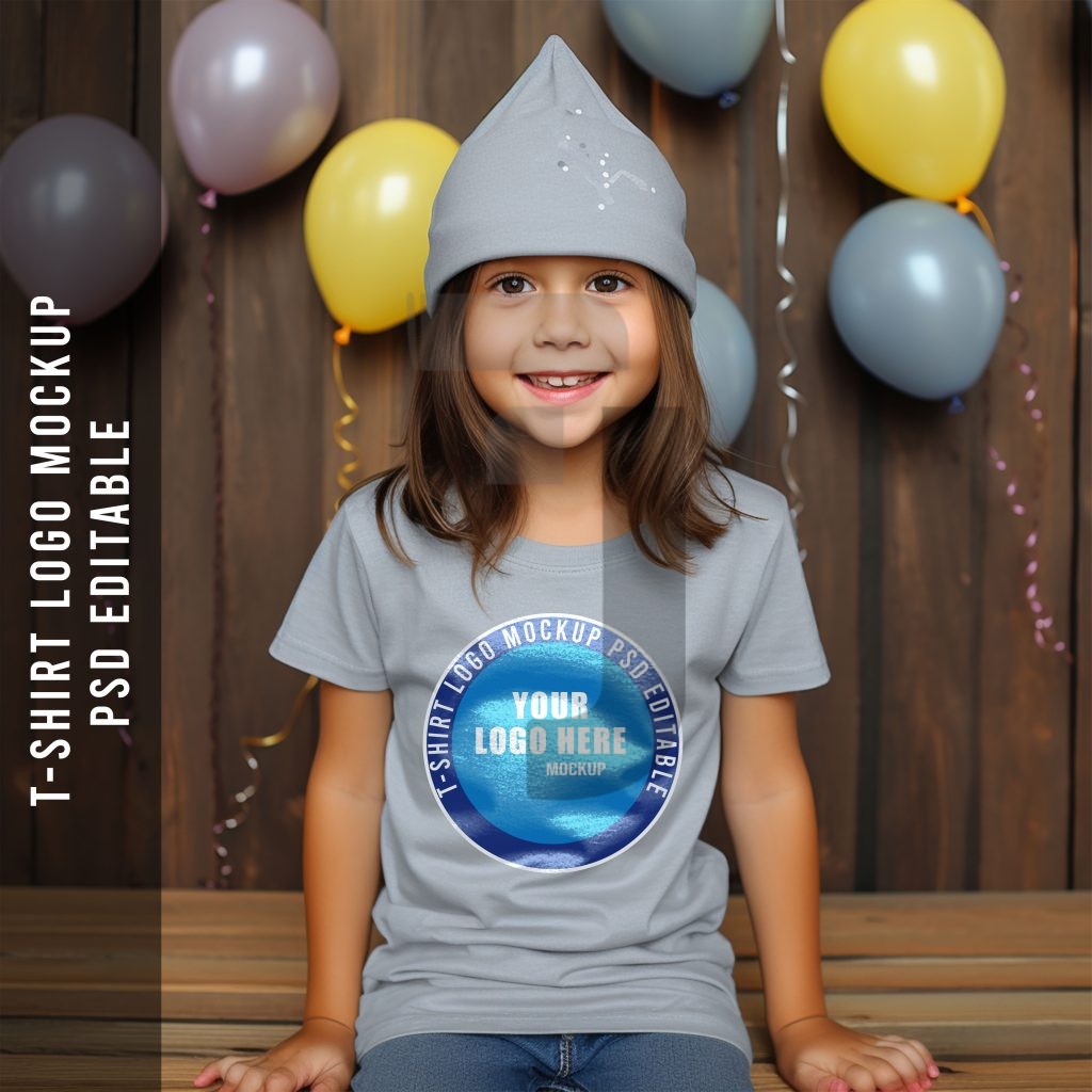 فایل لایه باز موکاپ لوگو تی‌شرت دخترانه