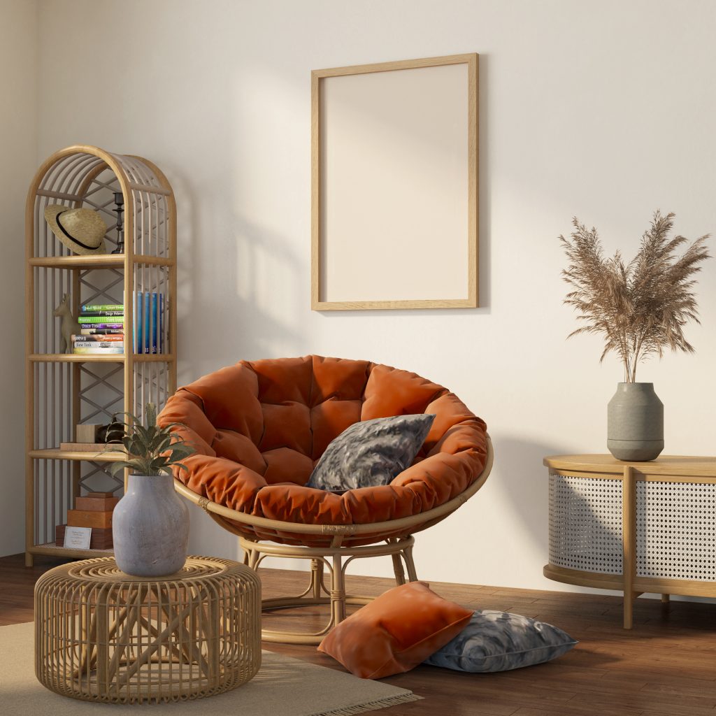 فایل لایه باز موکاپ قاب عکس روی دیوار اتاق نشمین