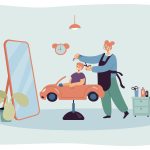 وکتور آرایشگر در حال اصلاح موی کودک وکتور آرایشگر در حال اصلاح موی کودک