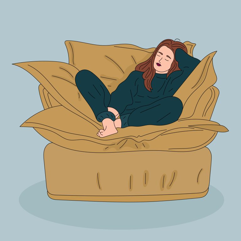 وکتور دختر نشسته است روی صندلی راحتی بسیار